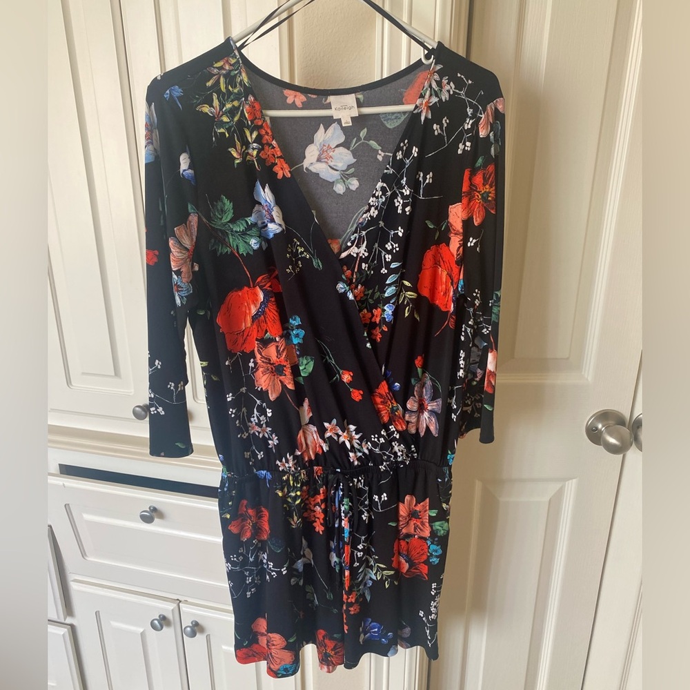 Kaleigh black floral 3/4 sleeve romper